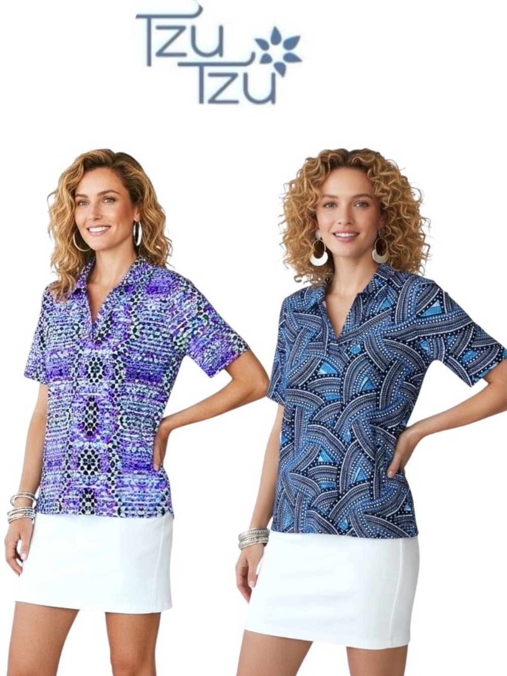 Tzu Tzu Lot/2 Top Multicolor Pullover Short Sleeve Polo Golf Shirt Sz M